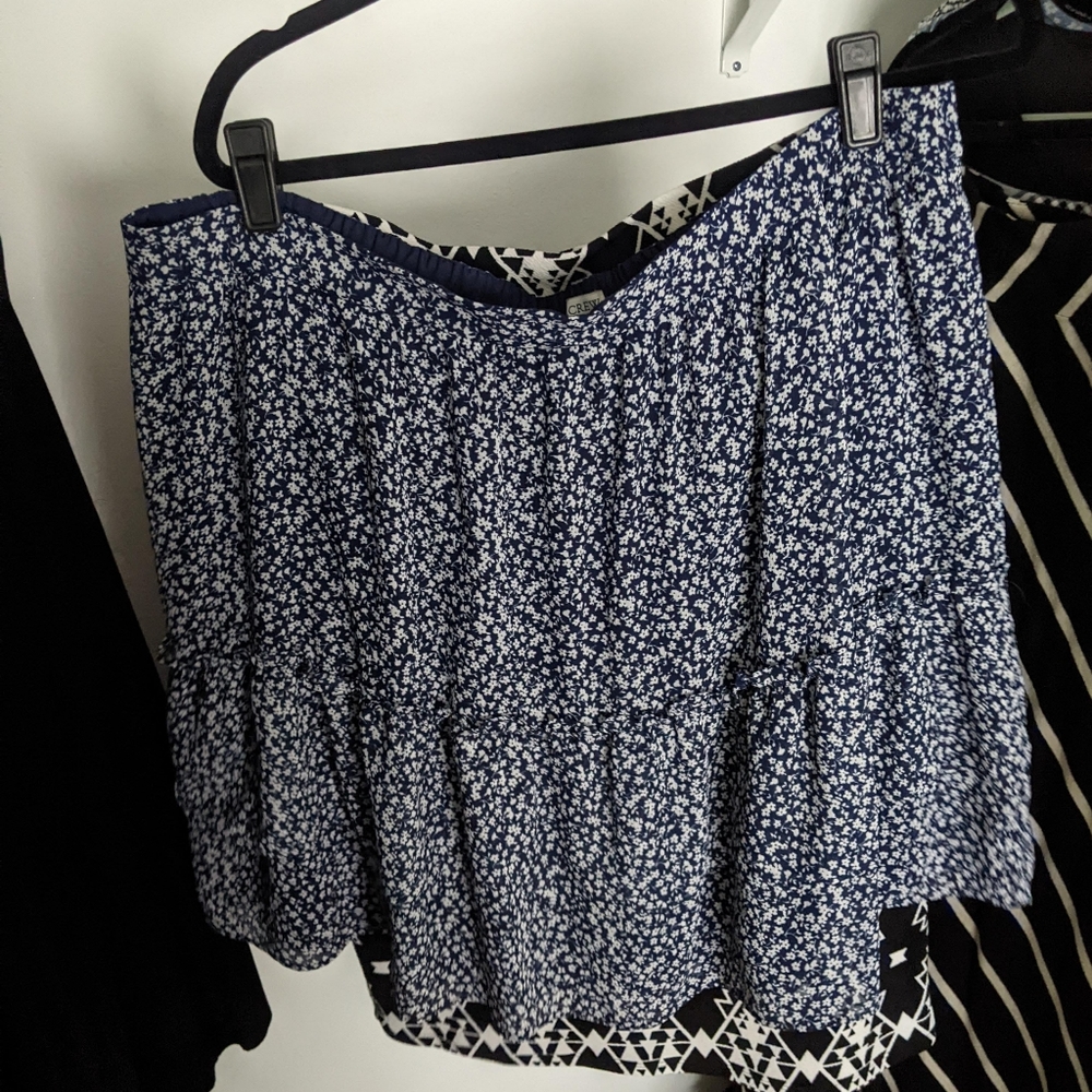 J Crew | Navy Floral Ruffle Midi Skirt